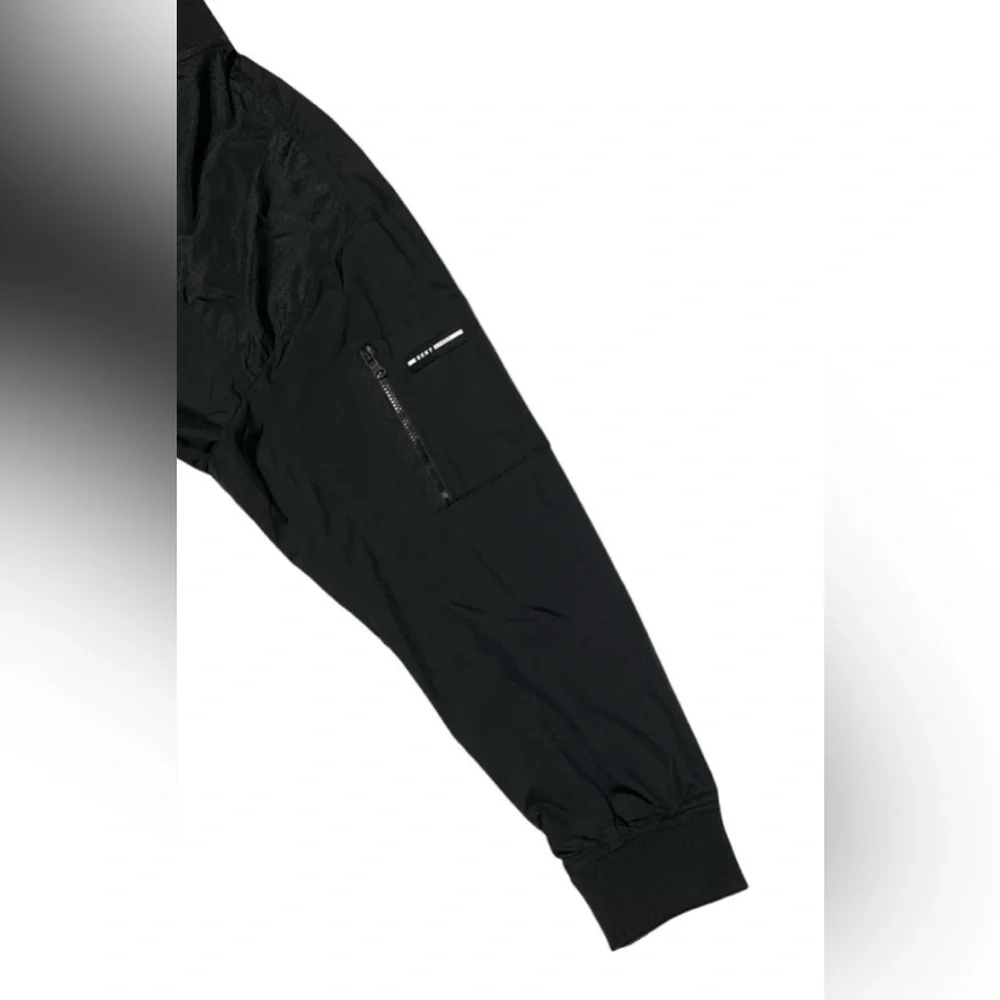 DKNY SPORT ZIP-UP WINDBREAKER JACKET LOGO DRAWSTRING UNISEX BLACK COLOR SZ LARGE